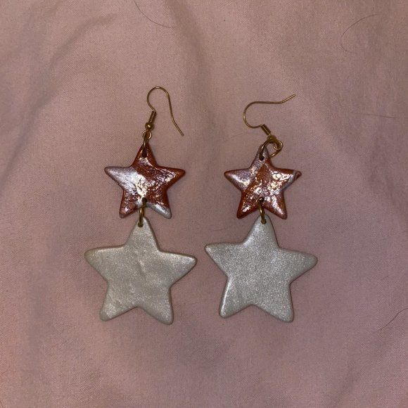 Handmade Clay Star Earrings 2.5 in - Picture 1 of 3